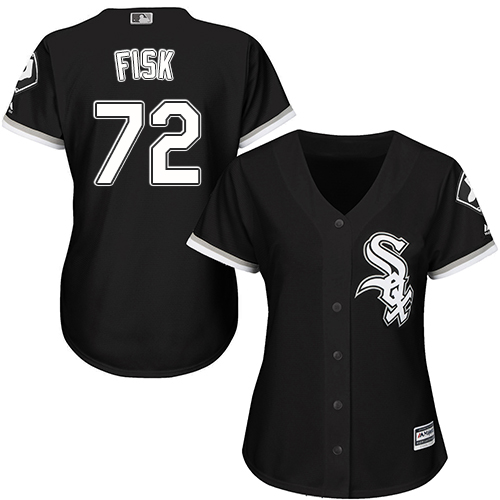White Sox #72 Carlton Fisk Black Alternate Women's Stitched MLB Jersey